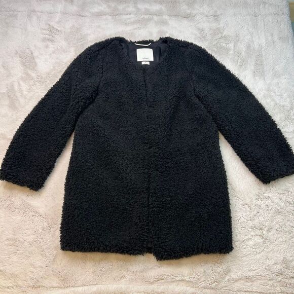 Aritzia Wilfred Black Laboratoire Fuzzy Teddy Sherpa Coat Womens Size Medium - Picture 2 of 11